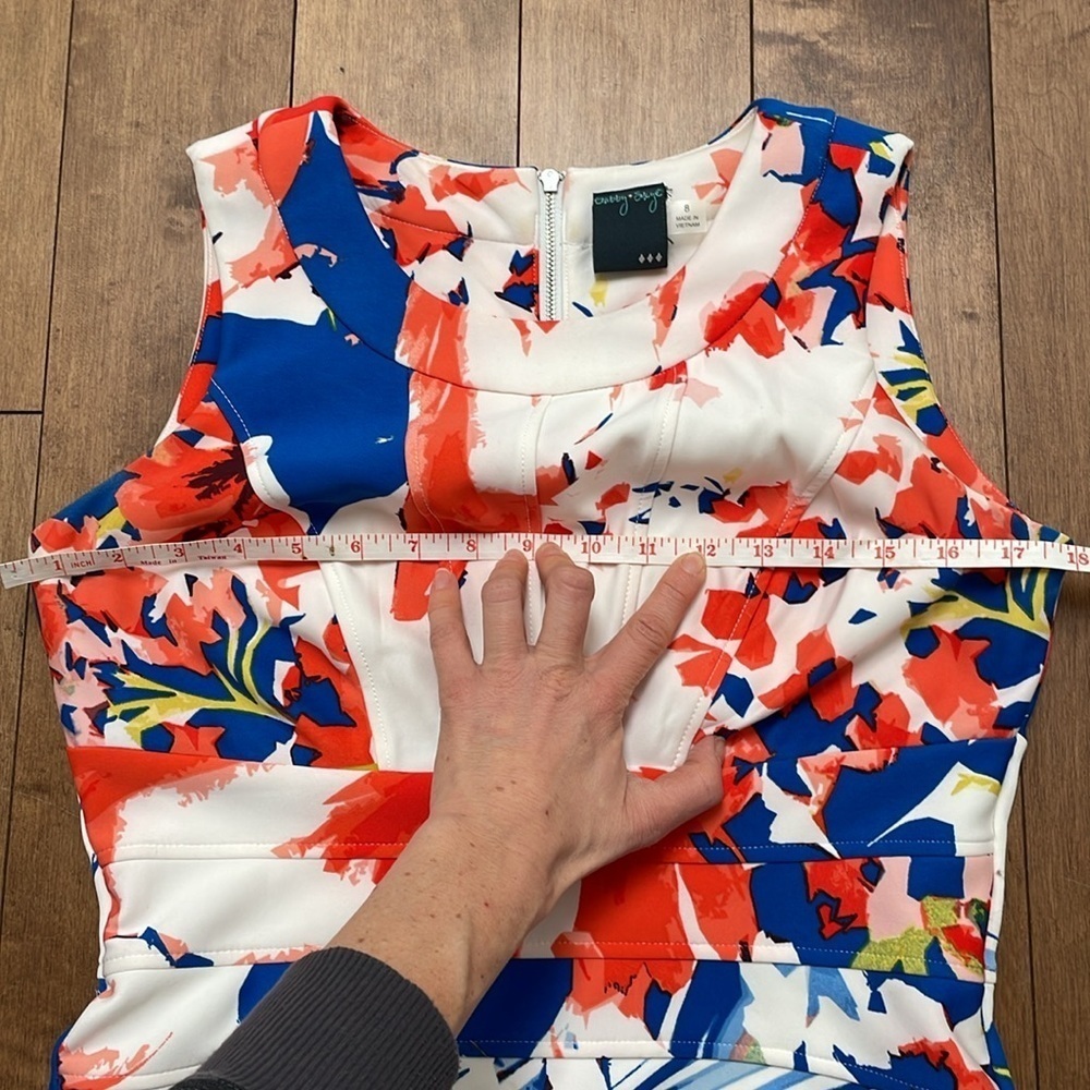 Gabby Skye floral sleeveless pencil midi dress 8 white blue red bodycon summer - Picture 6 of 10